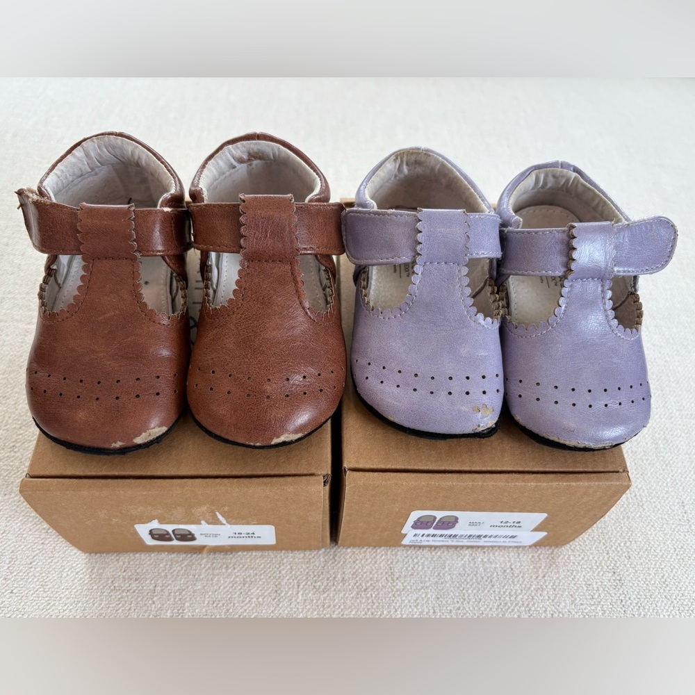 Jack & Lily Sz 12-18m and 18-24m Bundle in Brown and Lavender Shoes